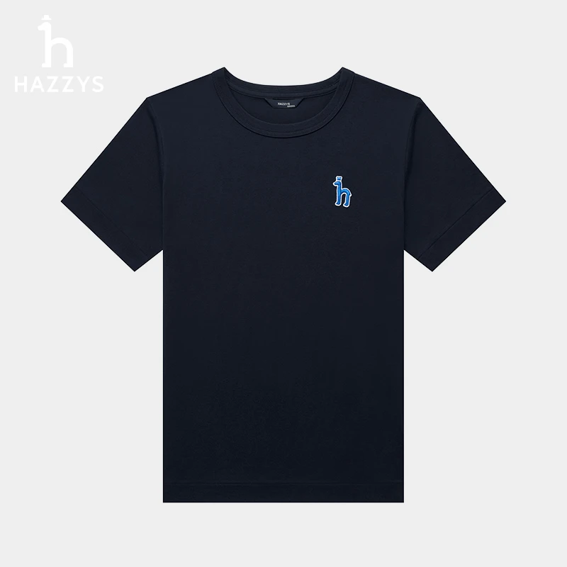 Hazzys哈吉斯夏季女士简约上衣百搭休闲短袖时尚经典纯棉圆领T恤