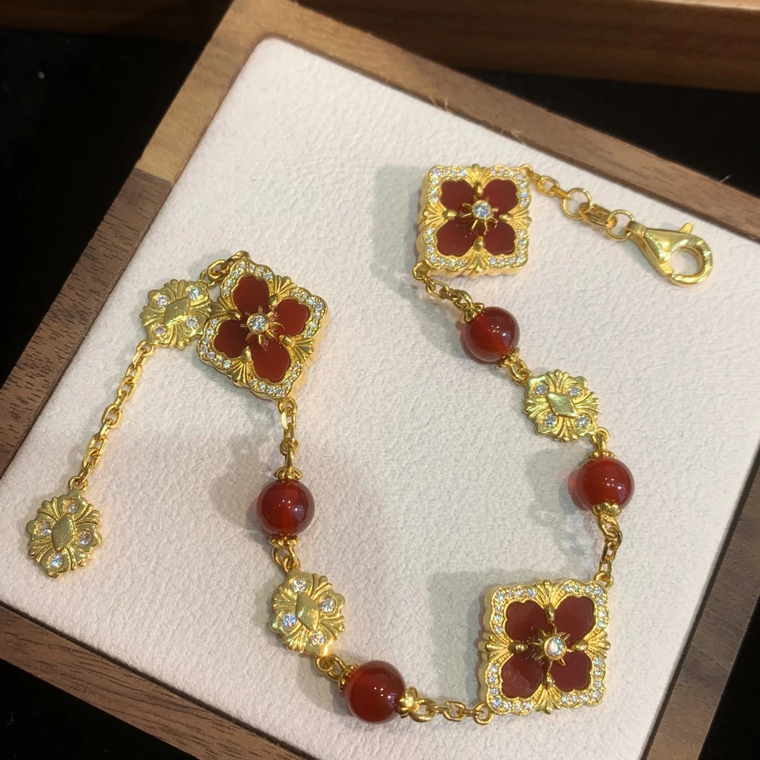 足金999 黄金5G工艺 布布红色玉髓手链