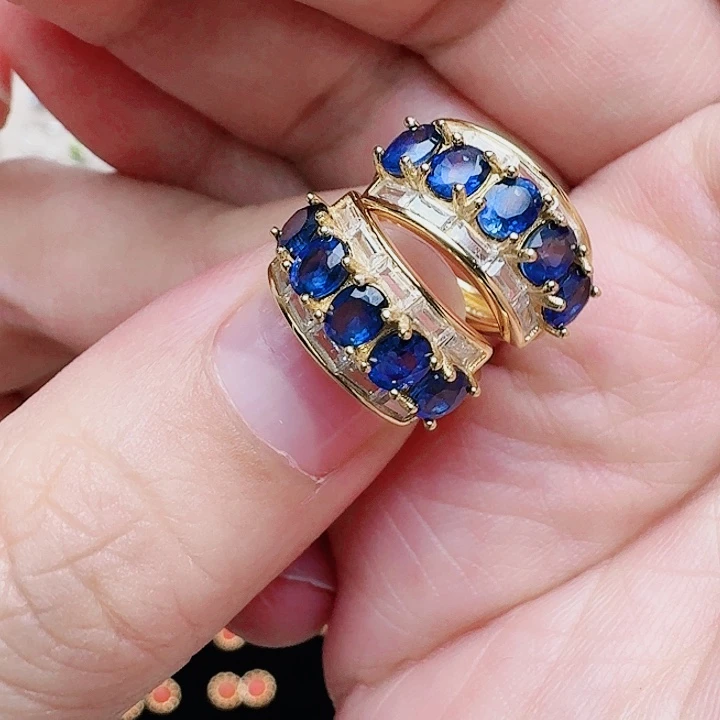 蓝宝石耳饰银S925镶嵌耳钉