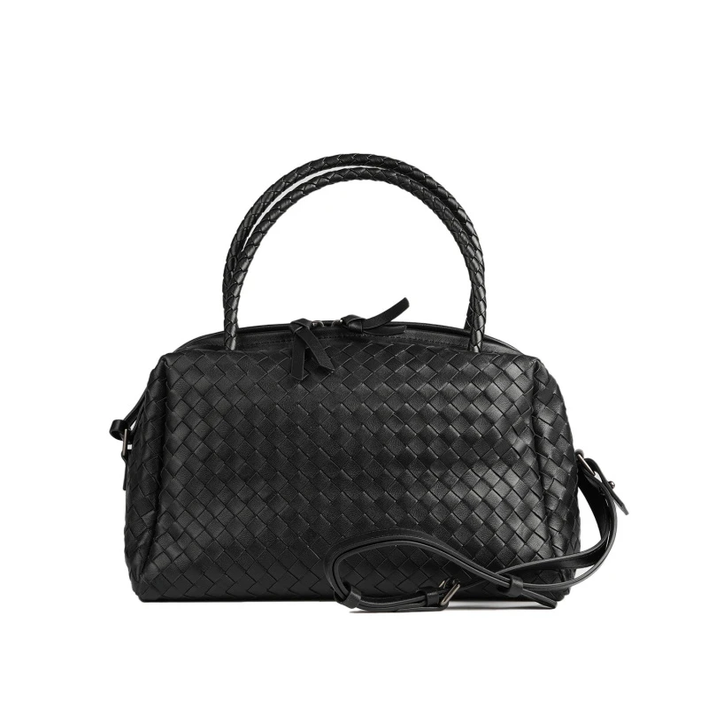 【羊皮编织枕头包】秋冬新款羊皮编织手提女士真皮包包