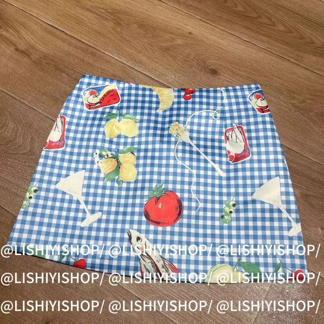【李十一LISHIYI】水果印花格子短款设计感小众半身裙★2920