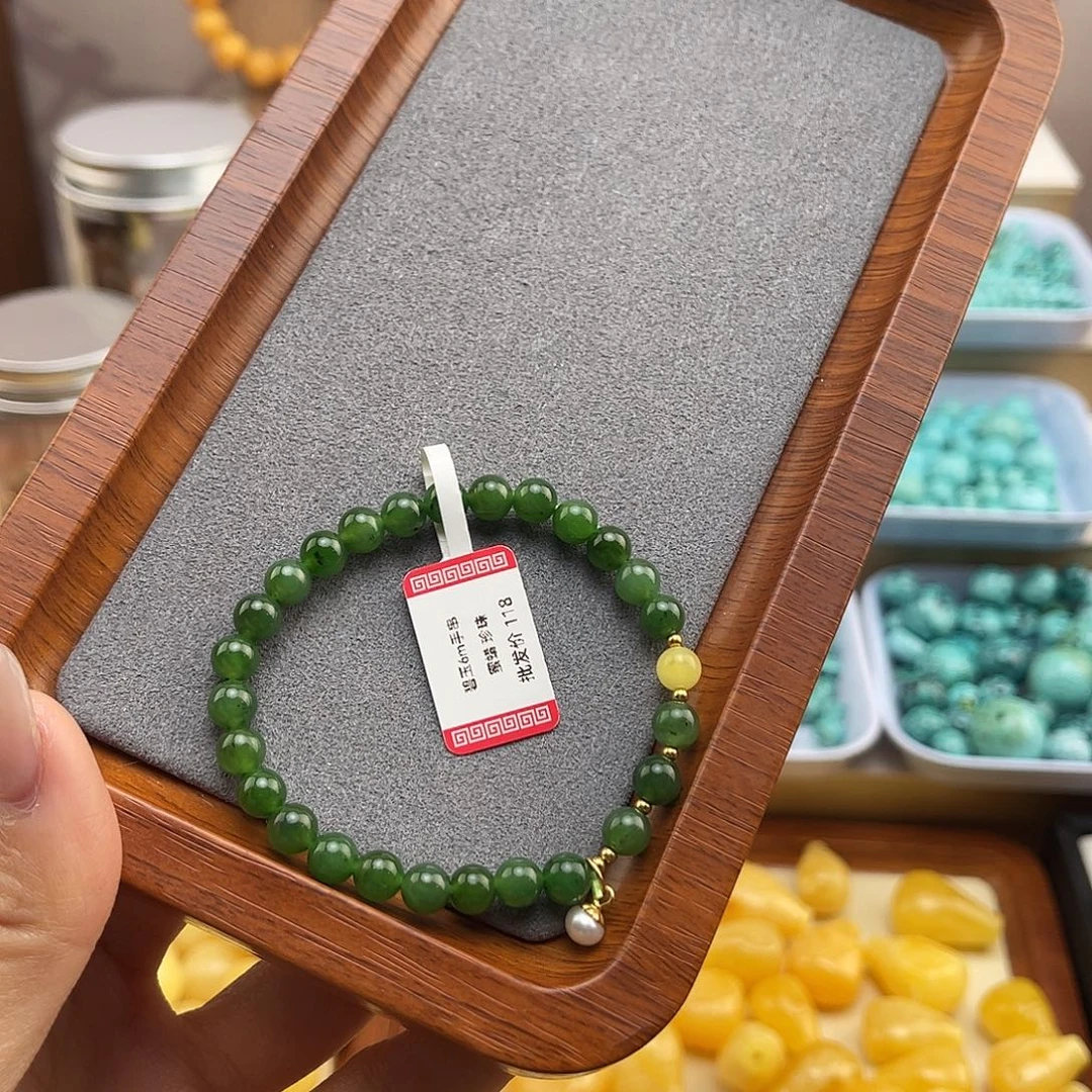 和田玉（碧玉）未镶嵌颈饰6mm尺寸碧玉手串