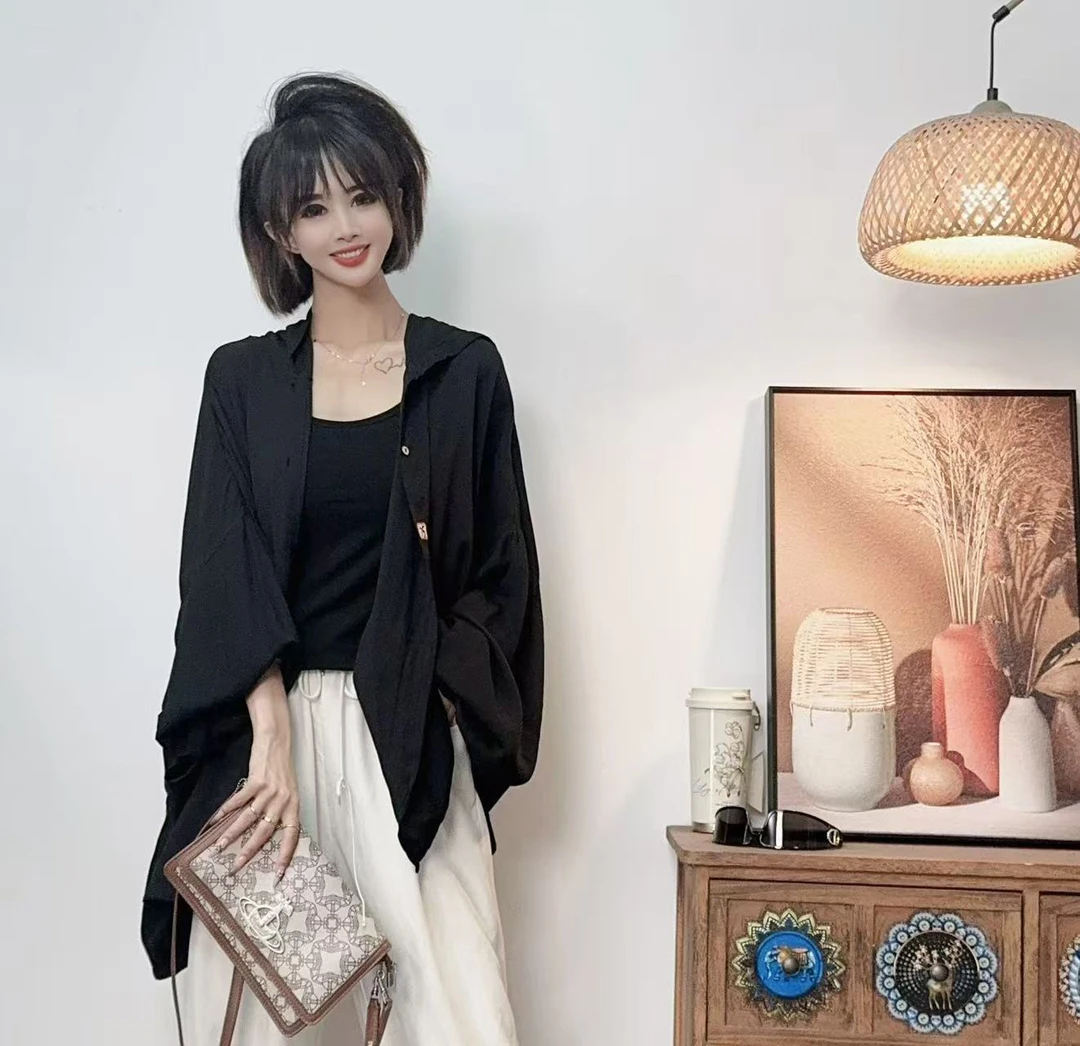 【沐木流浪记】（云烟）黑色薄款潮流百搭连帽四兜女装风衣外套z