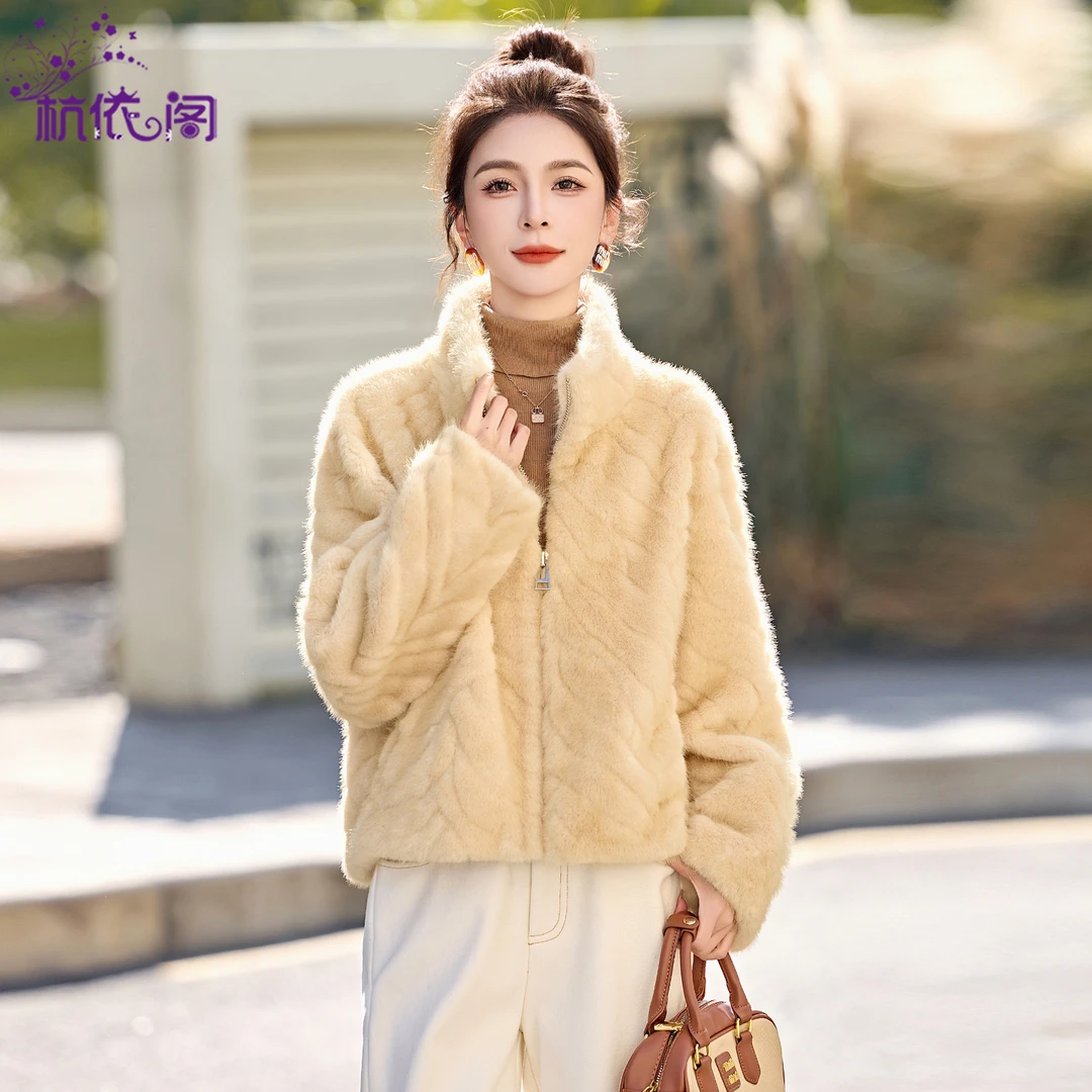 皮毛一体仿水貂绒毛毛外套女冬2025新款洋气环保皮草加厚毛绒大衣