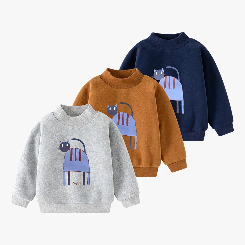 秋冬套头卡通风加绒春秋女男卫衣女童童装打底冬装加厚双层棉内胆