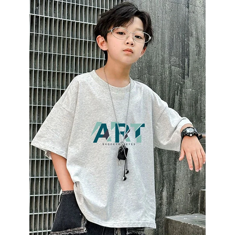 男童短袖纯色T恤2025新款儿童韩版纯棉上衣潮酷炸街体恤夏季嘻哈