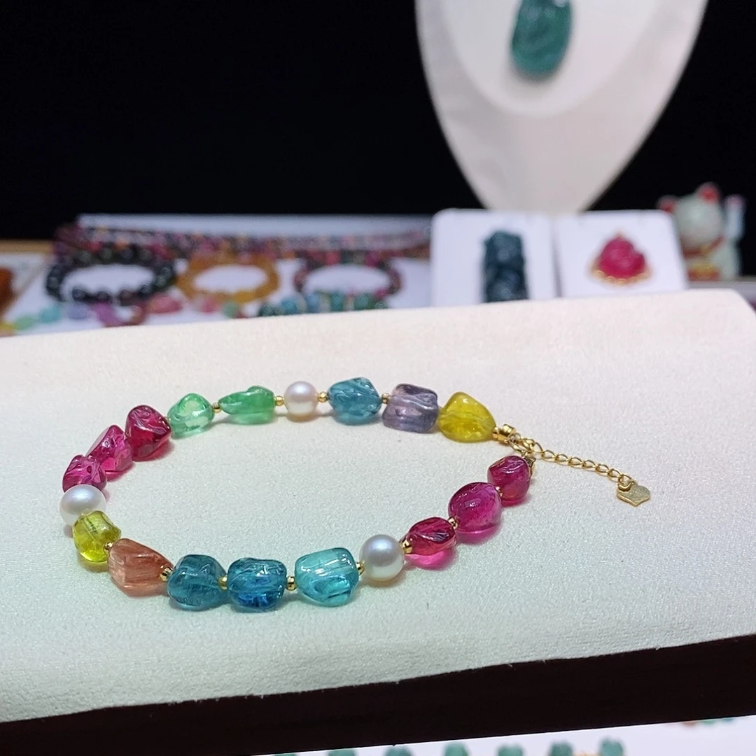 碧玺手链18K金镶嵌碧玺❥****桃