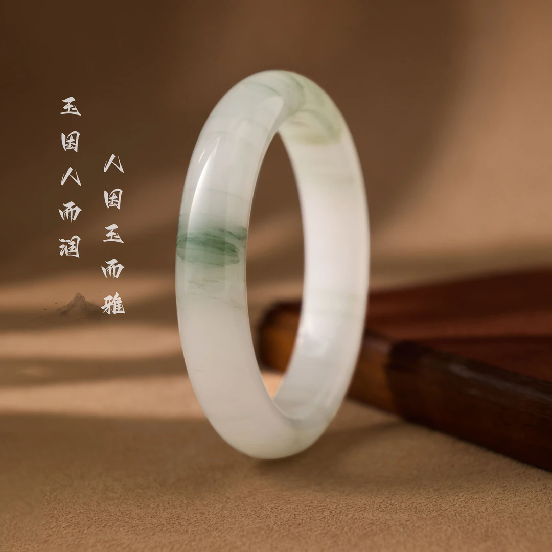 丽沁天山翠玉手镯冰雪翠飘花绿镯子国风优雅温润细腻 多样性发货