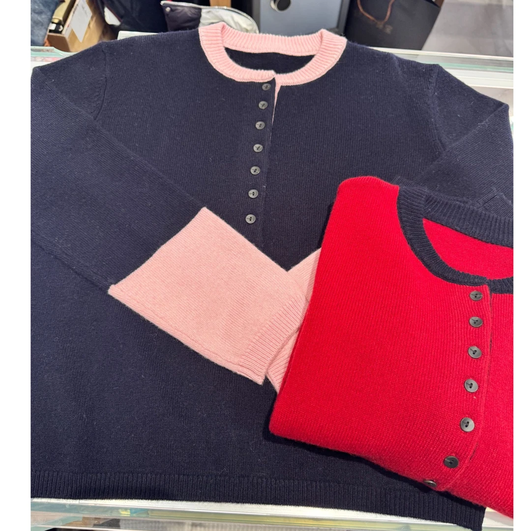 冬季常规款圆领极简风打底衫拼色针织毛衣内搭【樱桃】