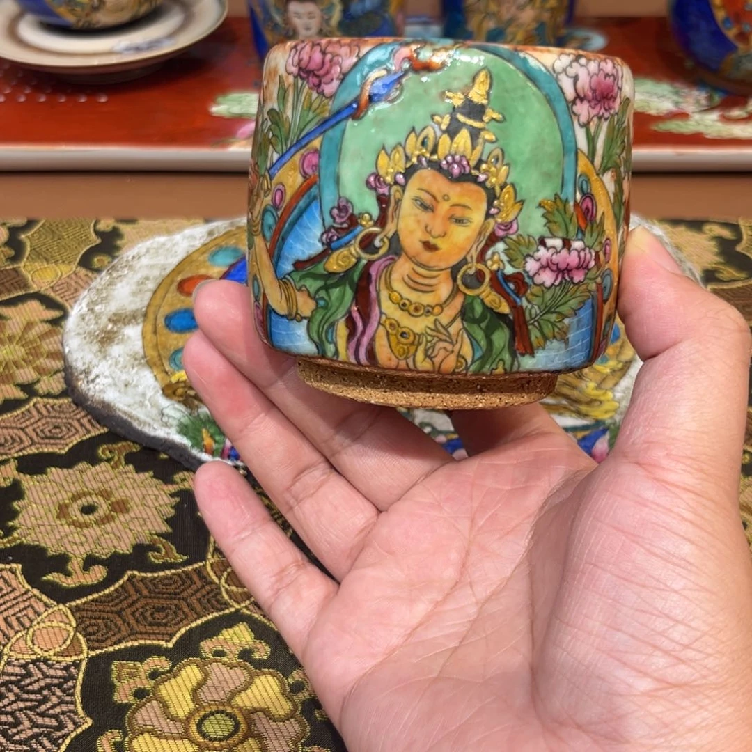 手工手绘文殊茶杯
