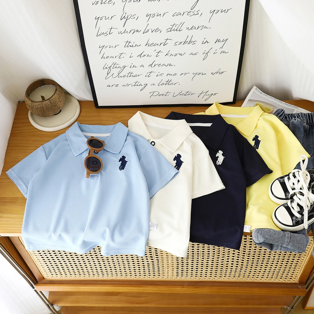 儿童短袖t恤2025新款夏季男童Polo衫刺绣男宝宝洋气中大童翻领T恤