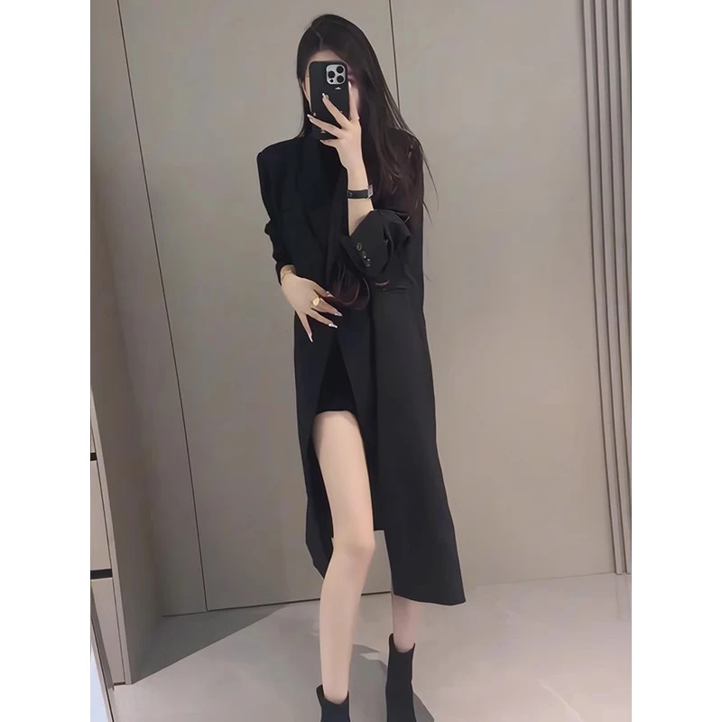 大码女装时尚洋气中长款过膝西装外套女秋季新款时髦休闲长款风衣