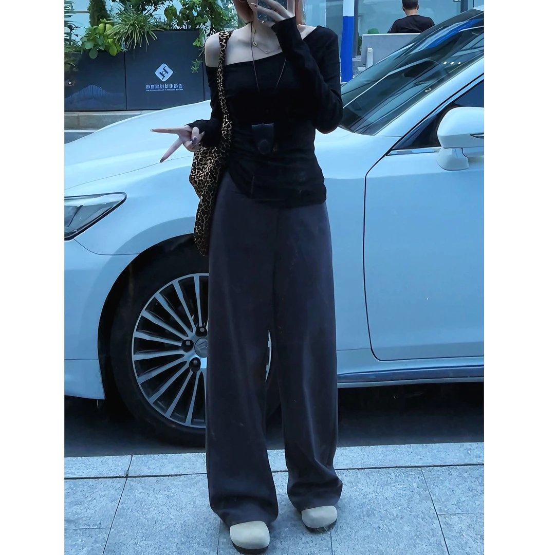 早秋女2024新款百搭休闲直筒阔腿裤宽松垂感显瘦质感超好裤子