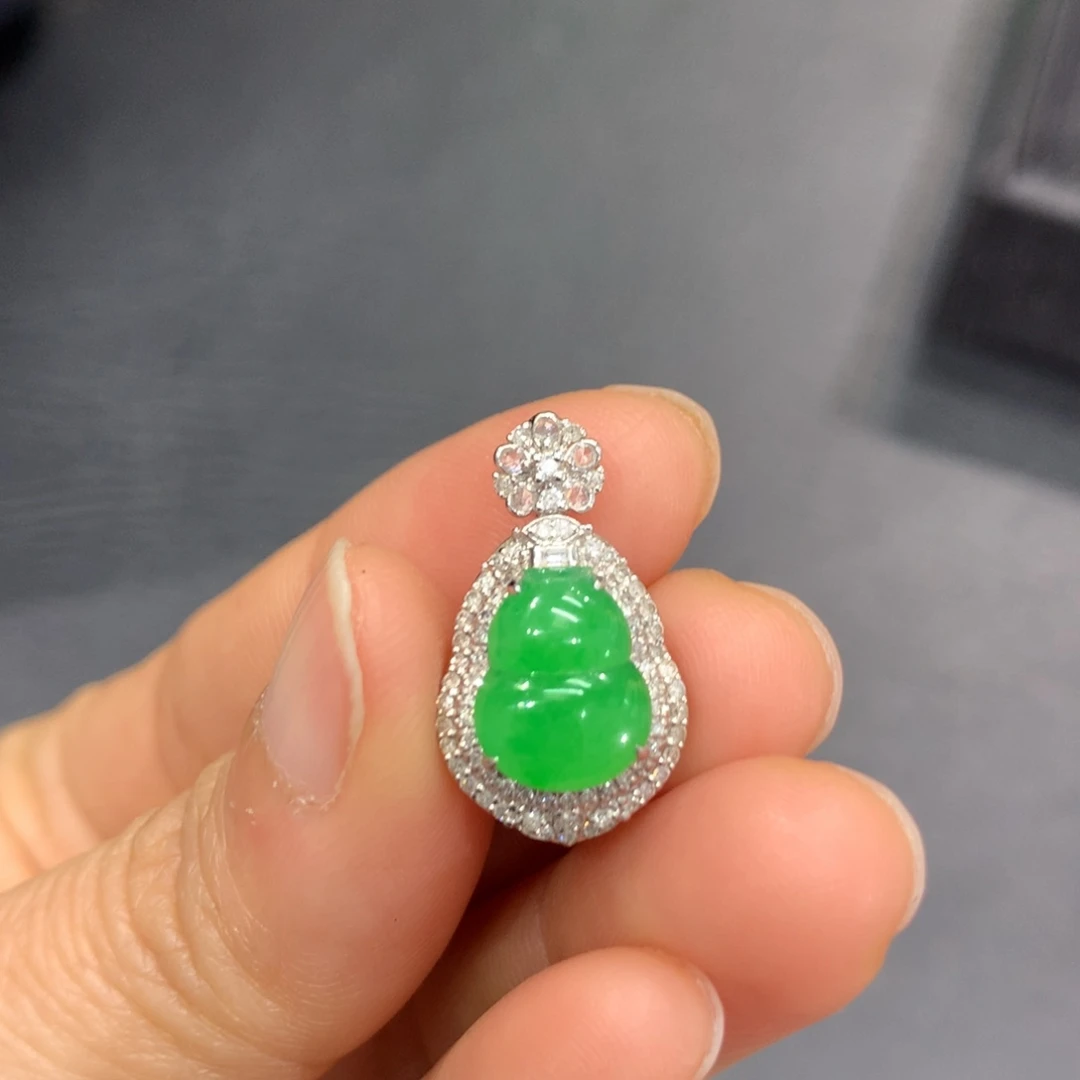翡翠18K金镶嵌吊坠(不含链)