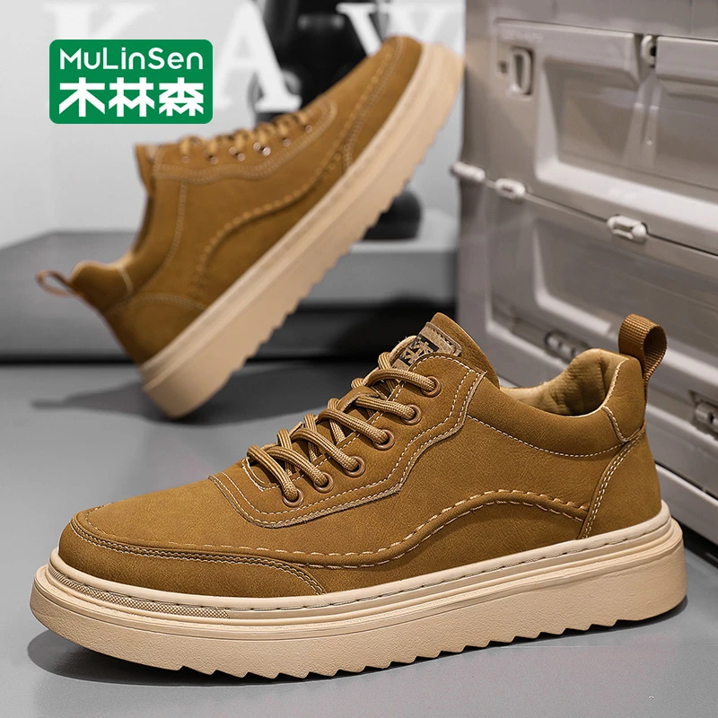 木林森男士板鞋2025新款秋季运动休闲耐磨厚底增高百搭工作潮鞋