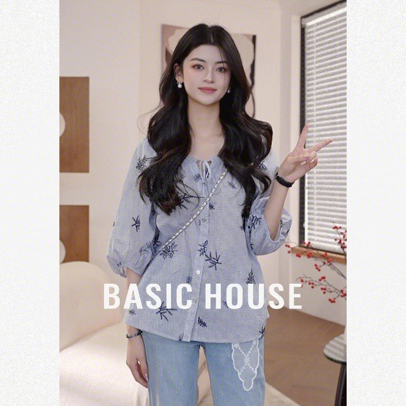 Basic House/百家好夏季新款欧若风休闲显瘦时尚宽松衬衫B5P932