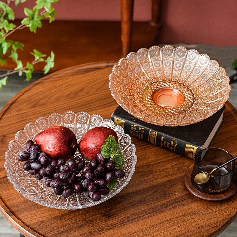 花边太阳花复古轻奢玻璃水果盘高级感客厅果盘家用茶几零食糖果盘