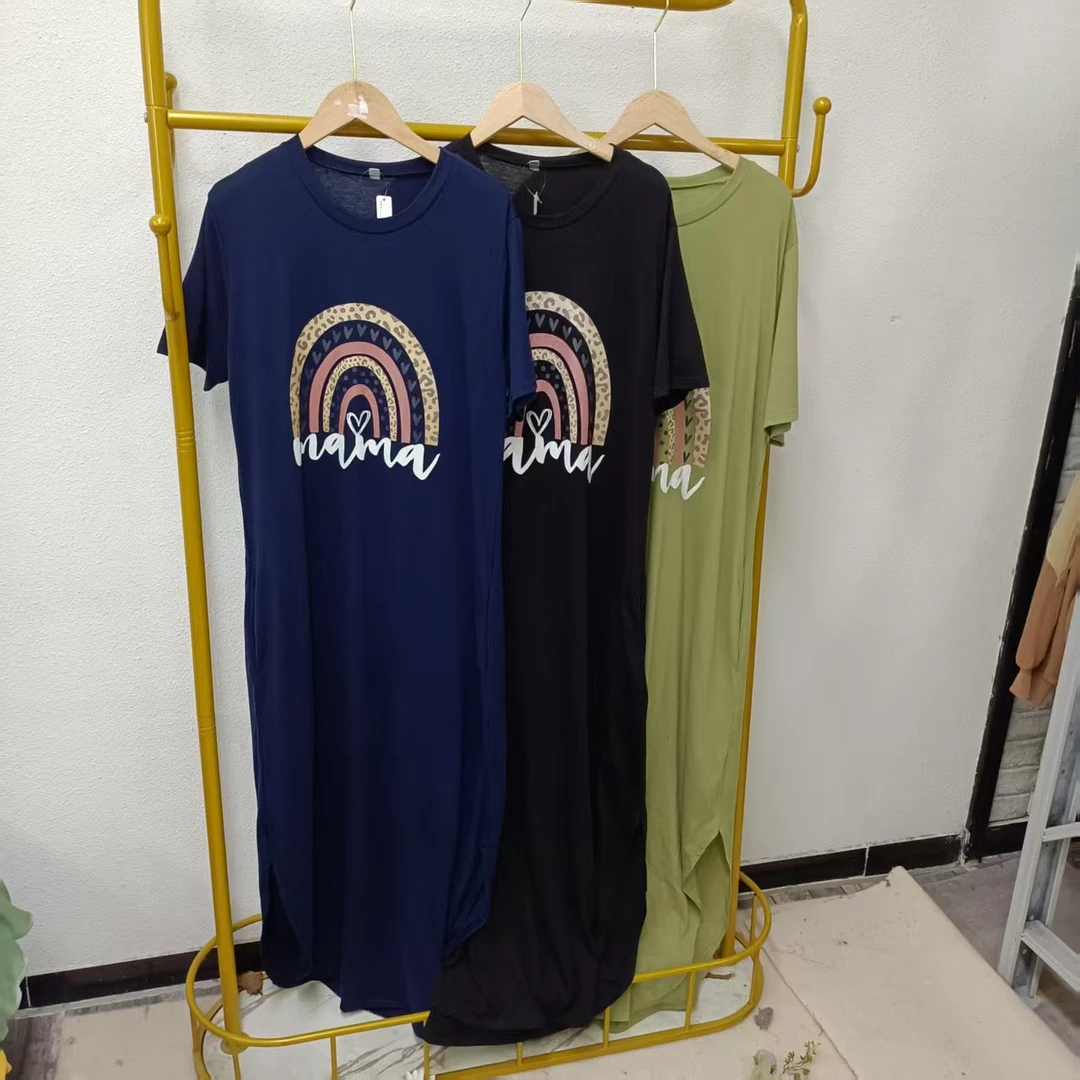 唯琳剪标   5仓1170款   彩虹豹纹圆领连衣裙长130