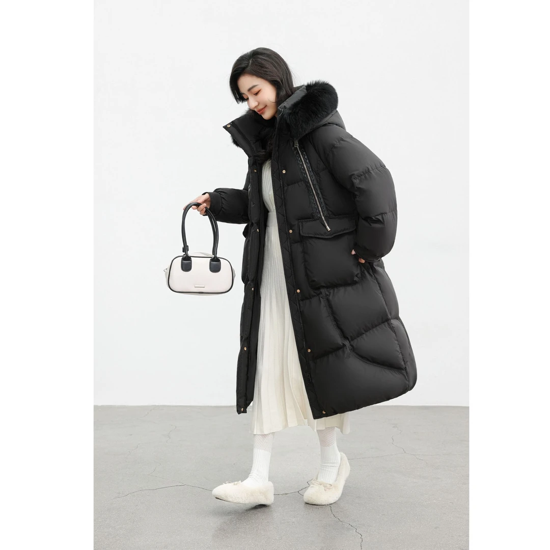 【龙姐专享】真狐狸毛大毛领新国标90鸭绒长款羽绒服防风保暖C688