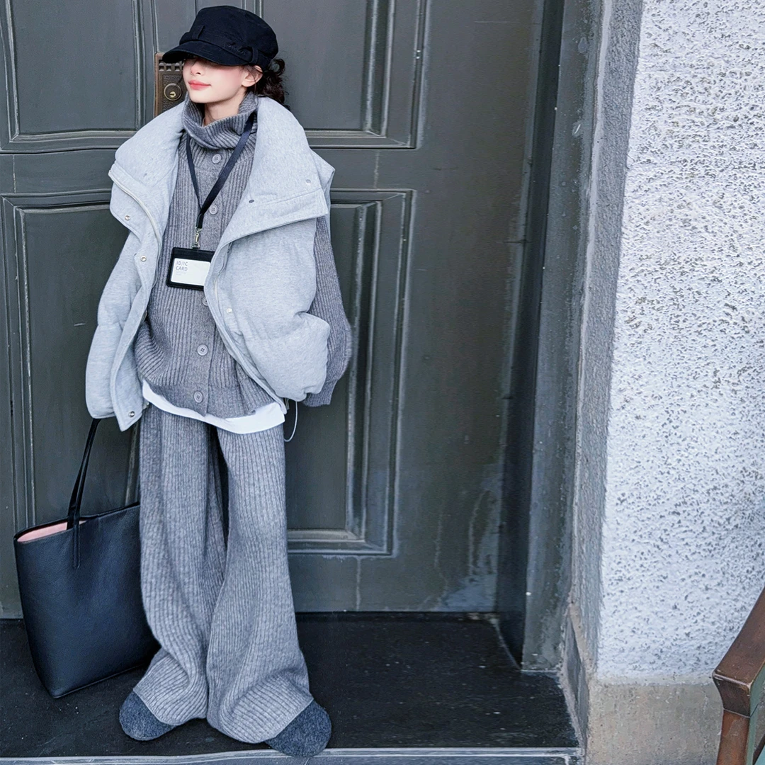 【酷哒仔】女童高街范马甲针织三件套装2025秋冬装中大童儿童套装潮