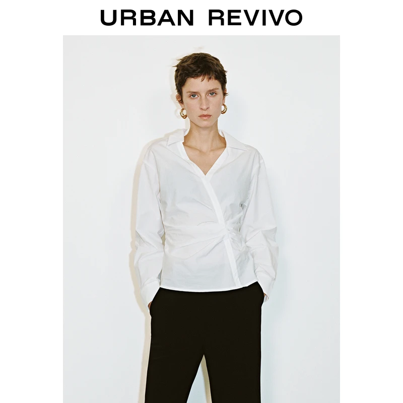 UR2025秋季新款女装法式气质通勤褶皱收腰罩衫衬衫UWM250022