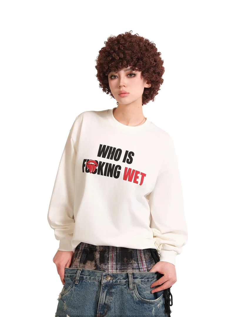 LILWETLILWET2025春季分舌字母标语宽松美式长袖休闲街头情侣TEE