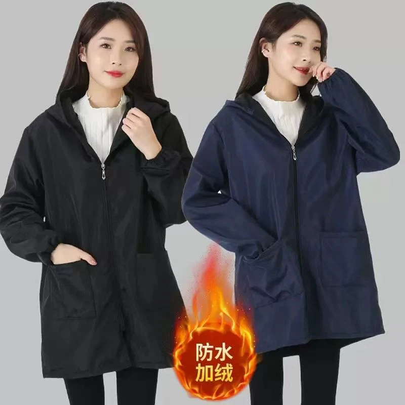 加绒罩衣2025新款冬季防水防油工作服厨房围裙干活男女耐脏时尚