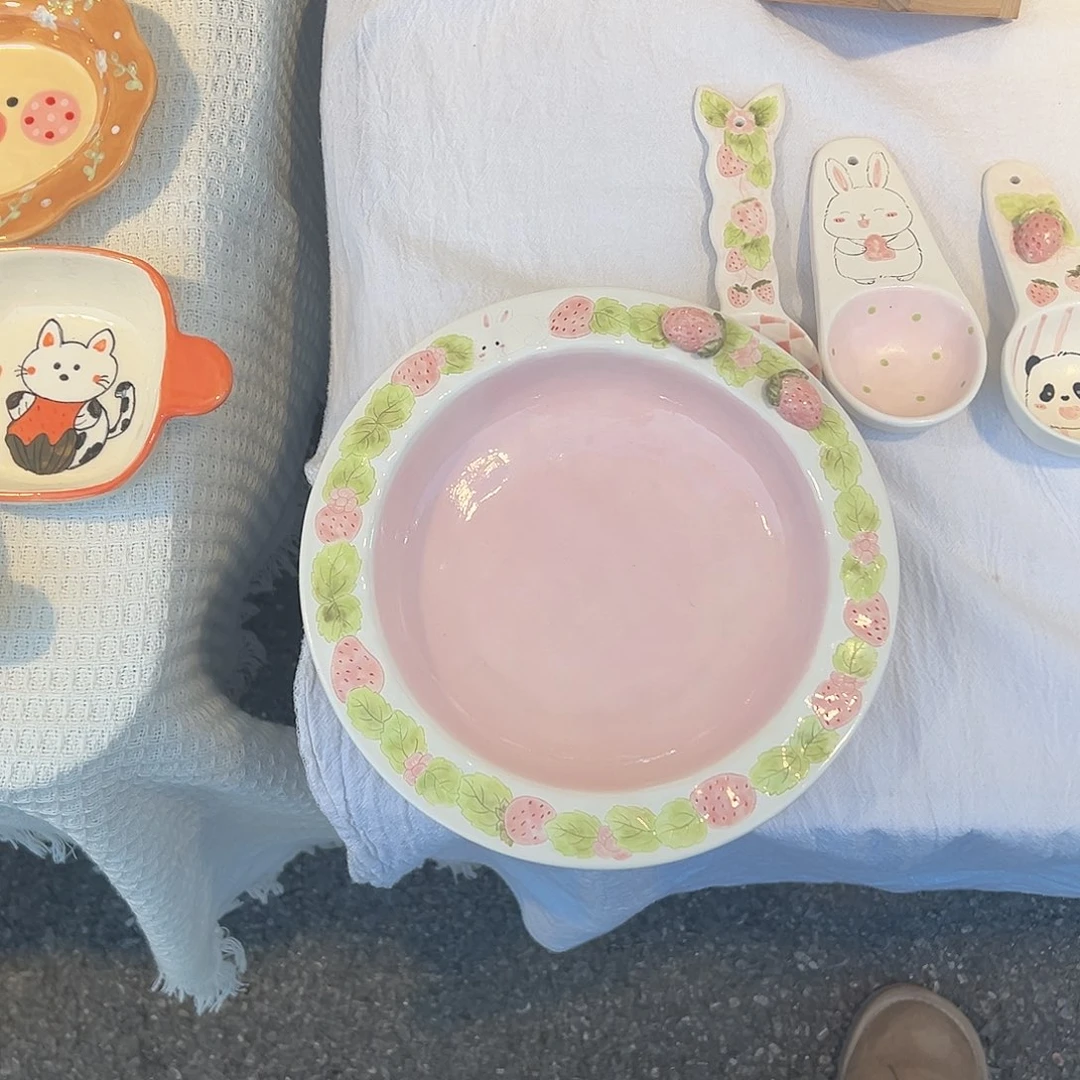 摆件陶手绘手捏盘子5555