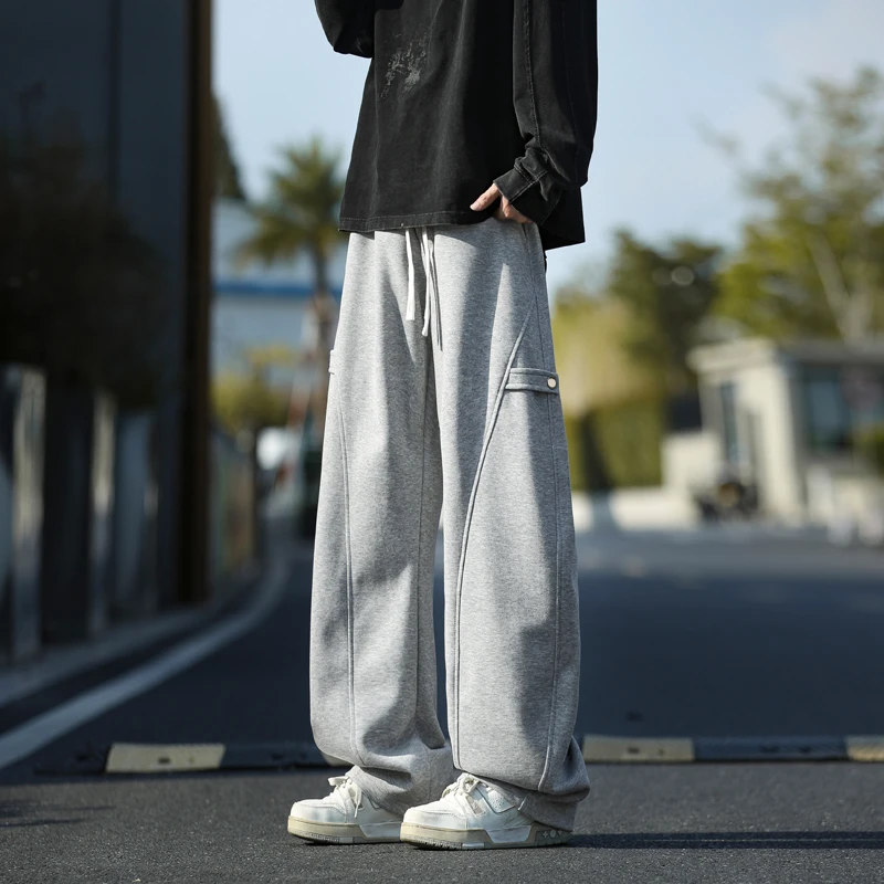 B-K-F秋冬加绒加厚2025运动裤男女同款美式直筒阔腿休闲弯刀卫裤