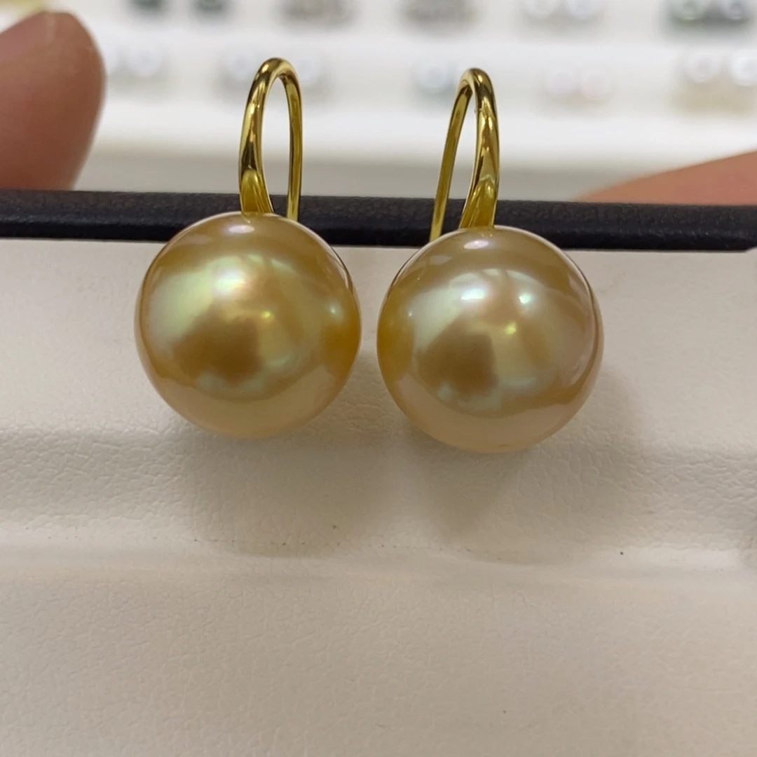 银S925镶嵌耳饰海水珍珠浓金高跟鞋12-13m m