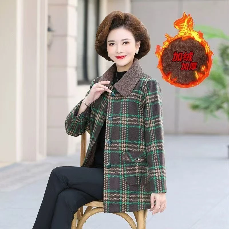 8254·-新款中老年女外套时尚妈妈装洋气格子大衣【新仓库22--3-1】