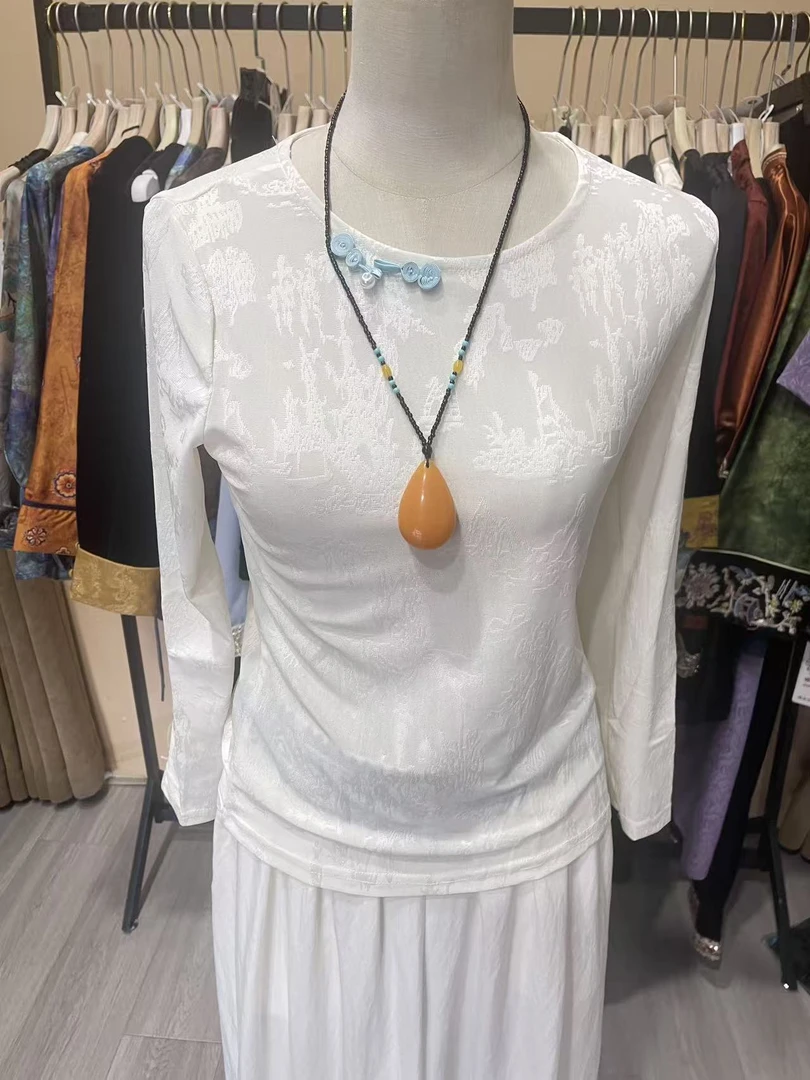 【红玫瑰】刺绣圆领新中式长袖常规袖衬衫内搭女装复古风时尚气质20