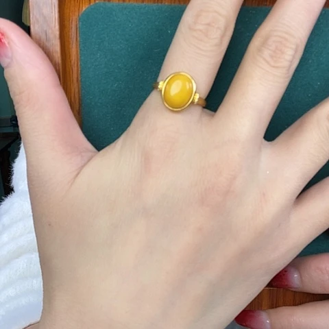 蜜蜡戒指银S925镶嵌戒指