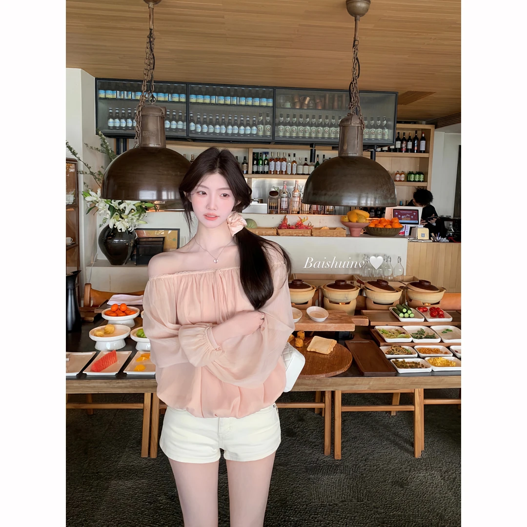 白水女 腿精养成 杏色牛仔短裤女夏季复古裤B2504x牛仔短裤x11587