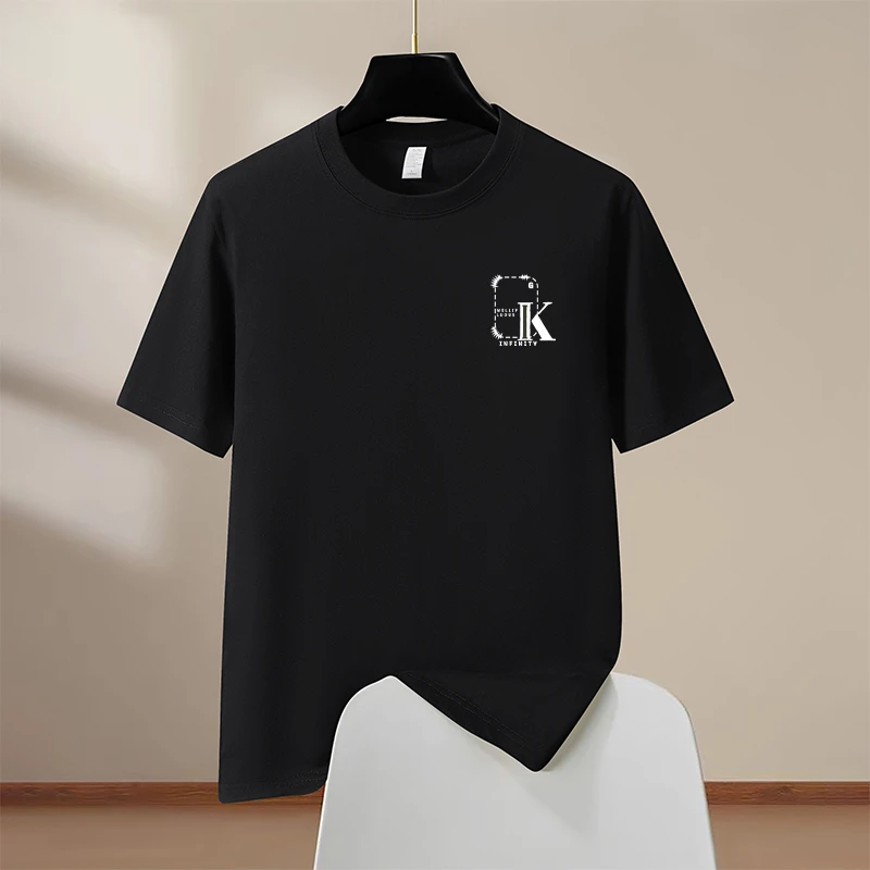 重磅100%纯棉短袖T恤夏季休闲印花小白T男士潮圆领百搭透气打底衫