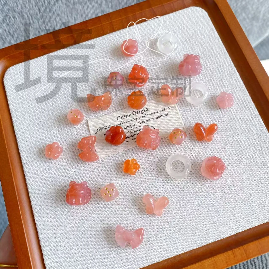 【境】天然盐源玛瑙蝴蝶猫爪九尾狐醒狮跑环散珠DIY配饰 多样性发一