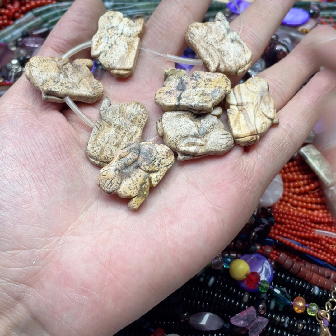 玛瑙/玉髓合金珠宝半成品4个2.0图画石兔子吊坠