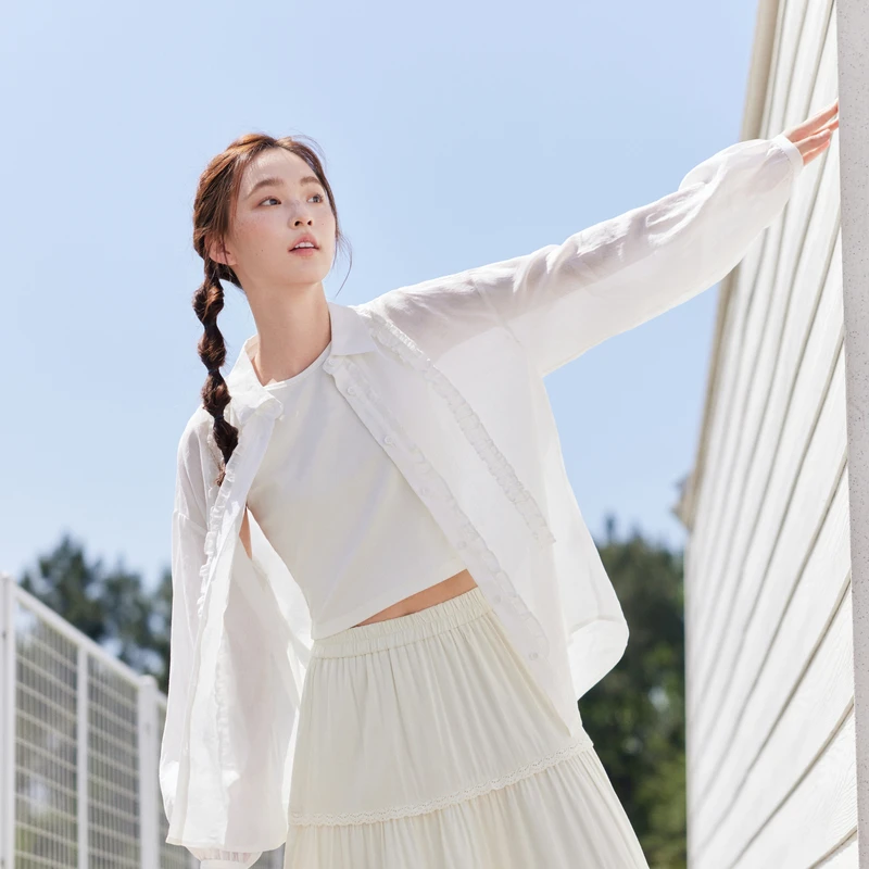 紫涵落肩袖花边衬衫2025夏新款文艺法式优雅轻盈感上衣Z5Z03AN156