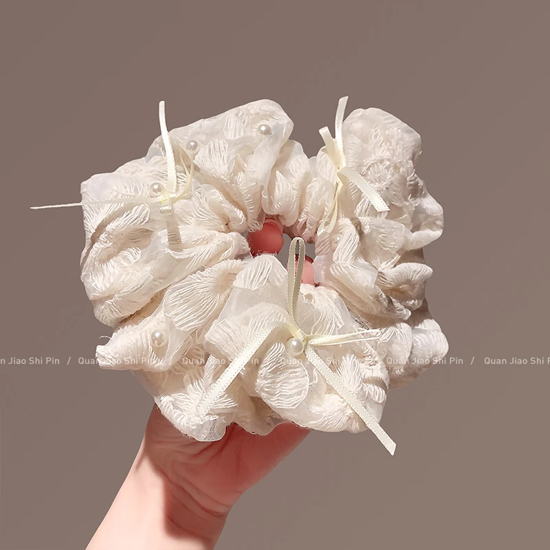 超仙东大门新款大号蕾丝发圈女高端法式盘丸子头发饰气质马尾头绳