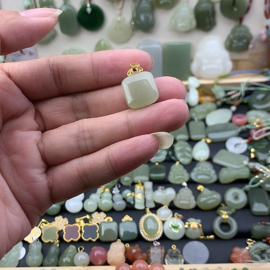 和田玉银S925镶嵌吊坠(不含链)