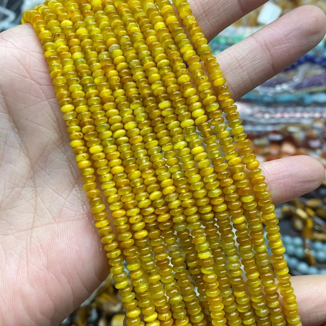 玛瑙/玉髓未镶嵌珠宝半成品一条纯天然4mm玉化金虎石算盘珠