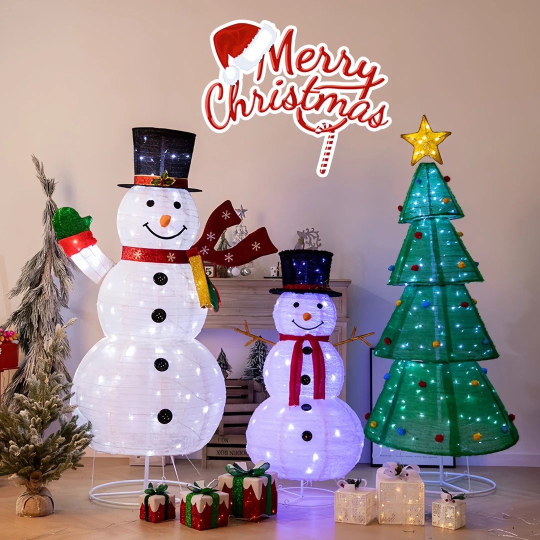 圣诞节摆件圣诞场景装饰发光老人雪人圣诞树商场店铺橱窗酒店美陈