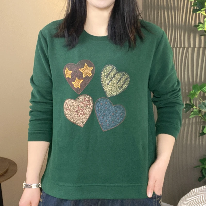 显瘦百搭秋装女宽松型圆领秋季春季打底卫衣爱心印花