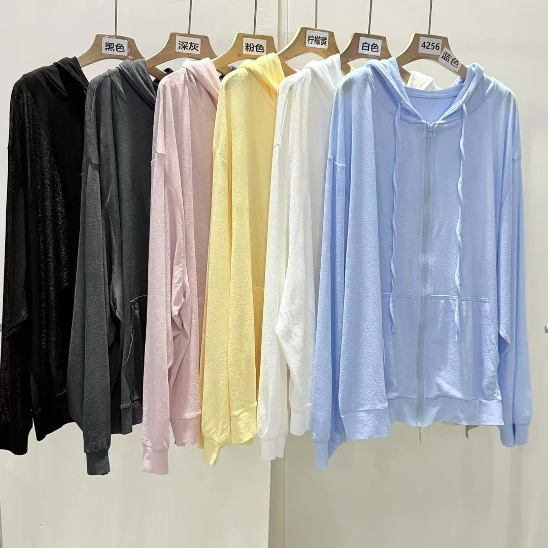 4256号#78150#韩系宽松连帽双口袋休闲拉链长袖薄外套