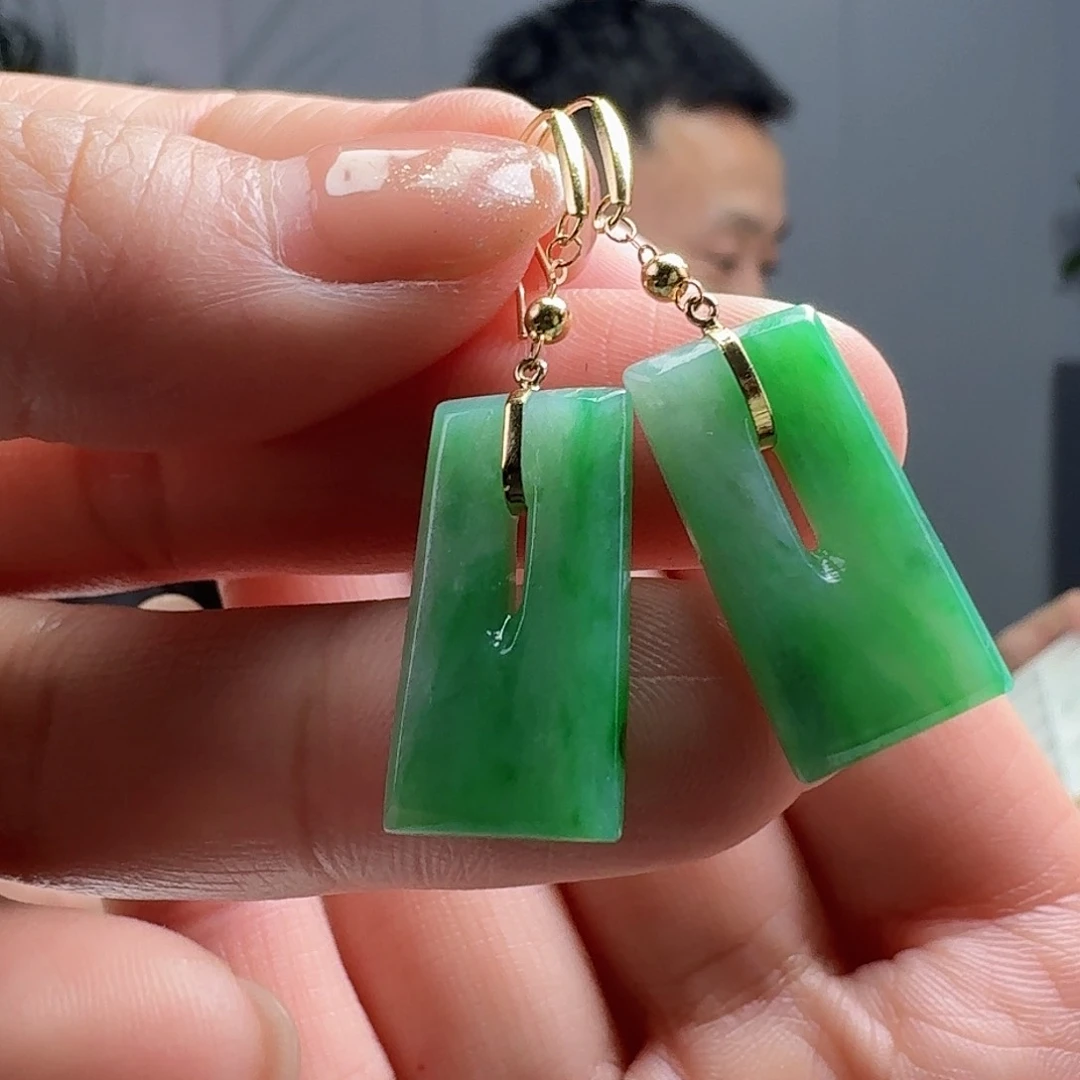 翡翠耳饰18K金镶嵌天然