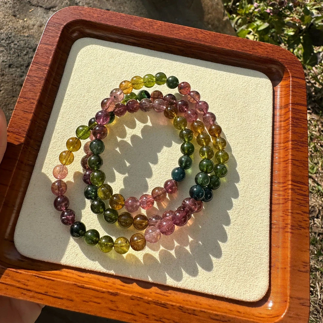 正宗碧玺彩虹色标碧玺手链三圈6M+天然碧玺手串碧玺（多样式发一）