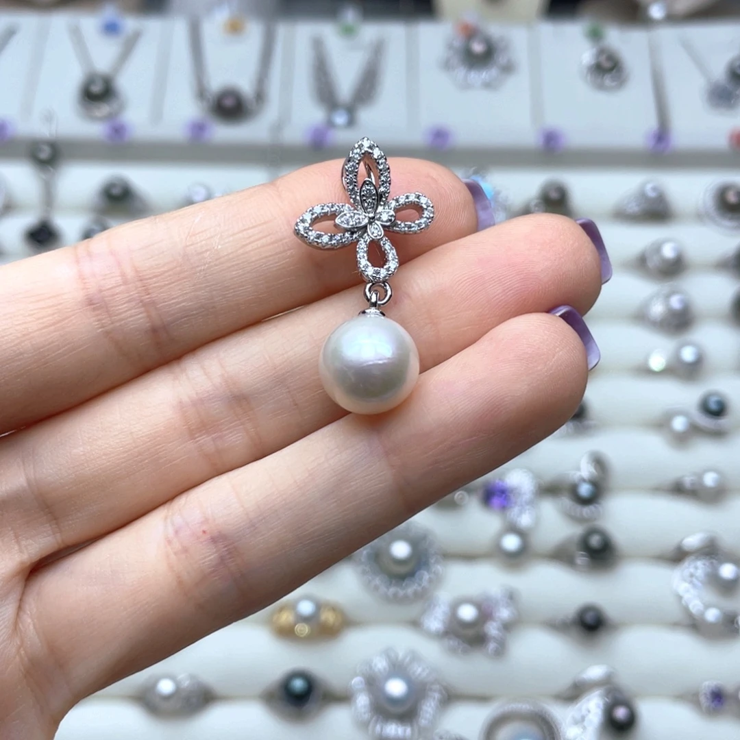 淡水珍珠银S925镶嵌吊坠(不含链)11mm