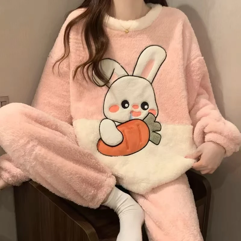 406睡衣粉色女士毛绒甜美卡通时尚