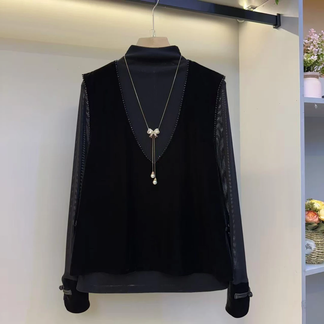 2025年秋季新款遮肉显瘦气质百搭时尚高品质丝绒女人衫