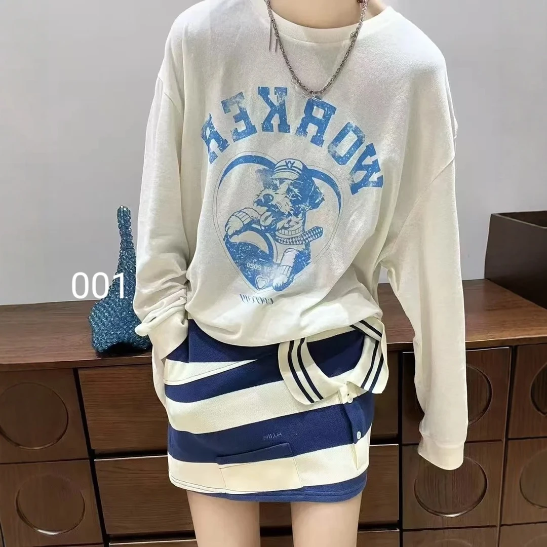 【YY简约字母长袖T恤】小众设计师品牌爱心小狗字母印花长袖T秋款